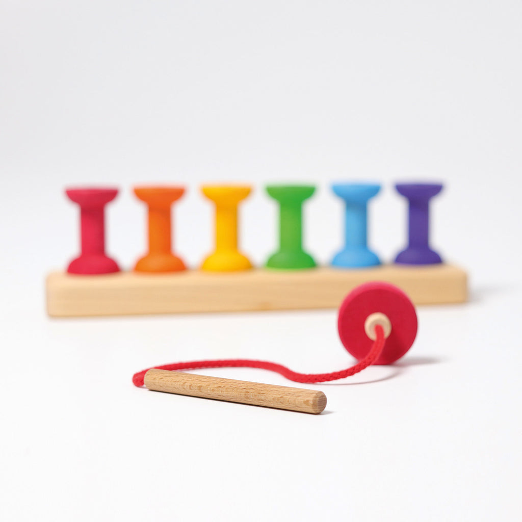 Thread Game Small Bobbins - Grimm's Spiel & Holtz - The Acorn Store - Wooden Toy
