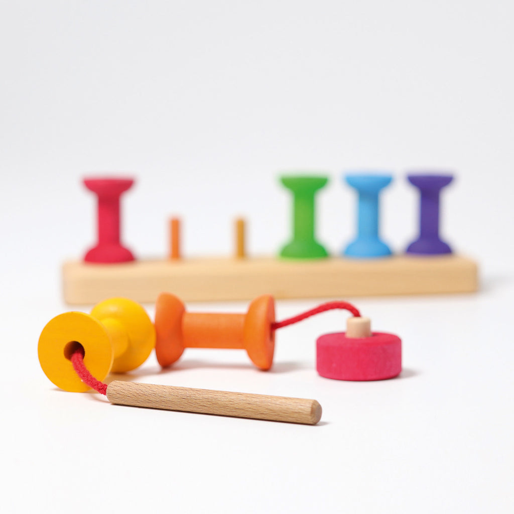 Thread Game Small Bobbins - Grimm's Spiel & Holtz - The Acorn Store - Wooden Toy