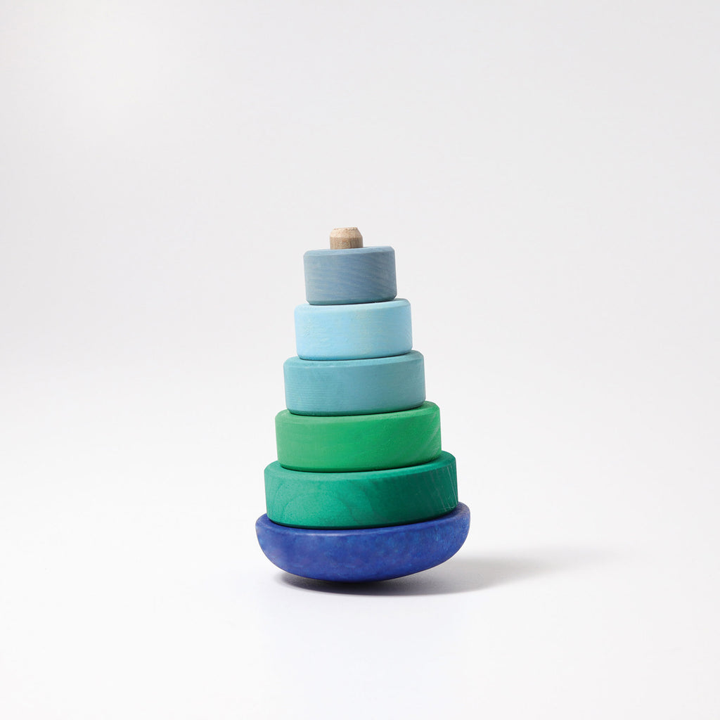 Blue Wobbly Stacking Tower - Grimm's Spiel & Holtz - The Acorn Store - Wooden Toy