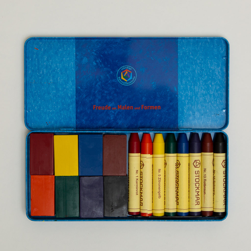 Stockmar Wax Combines Assortment 8 Crayons and 8 Blocks in Tin Case - Mercurius - The Acorn Store - Décor