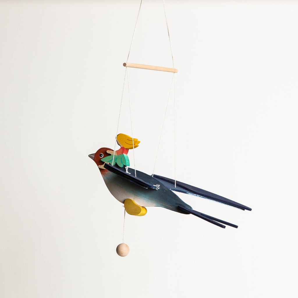 Mobile Elf Child with Swallow - Ostheimer Wooden Toys - The Acorn Store - Décor