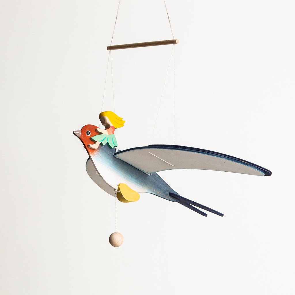 Mobile Elf Child with Swallow - Ostheimer Wooden Toys - The Acorn Store - Décor