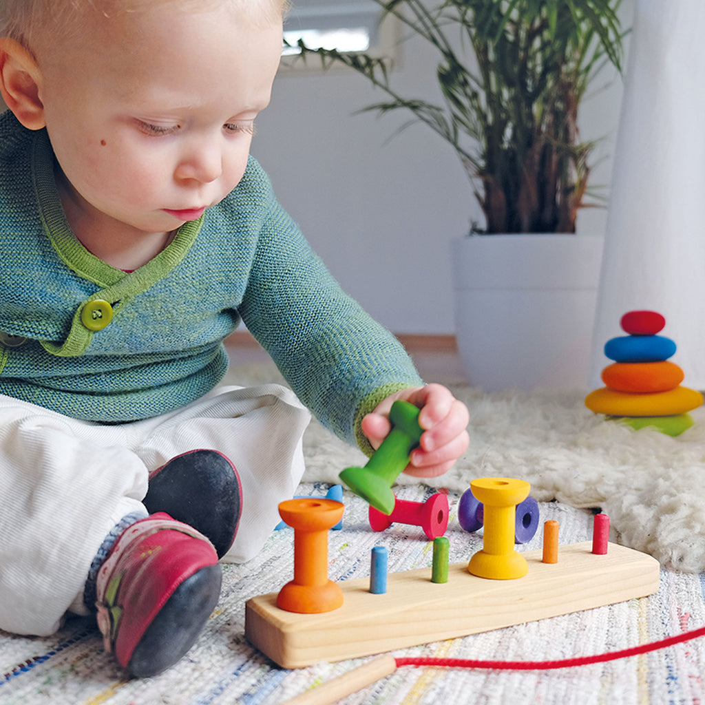 Thread Game Small Bobbins - Grimm's Spiel & Holtz - The Acorn Store - Wooden Toy