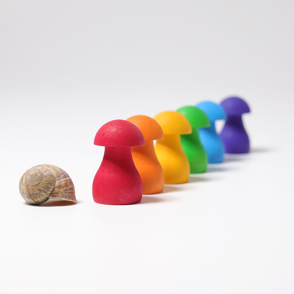 Rainbow Mushrooms - Grimm's Spiel & Holtz - The Acorn Store - Wooden Toy