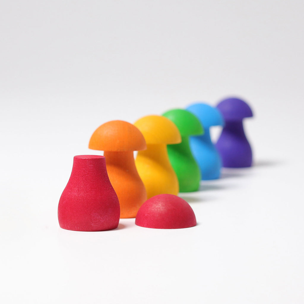 Rainbow Mushrooms - Grimm's Spiel & Holtz - The Acorn Store - Wooden Toy