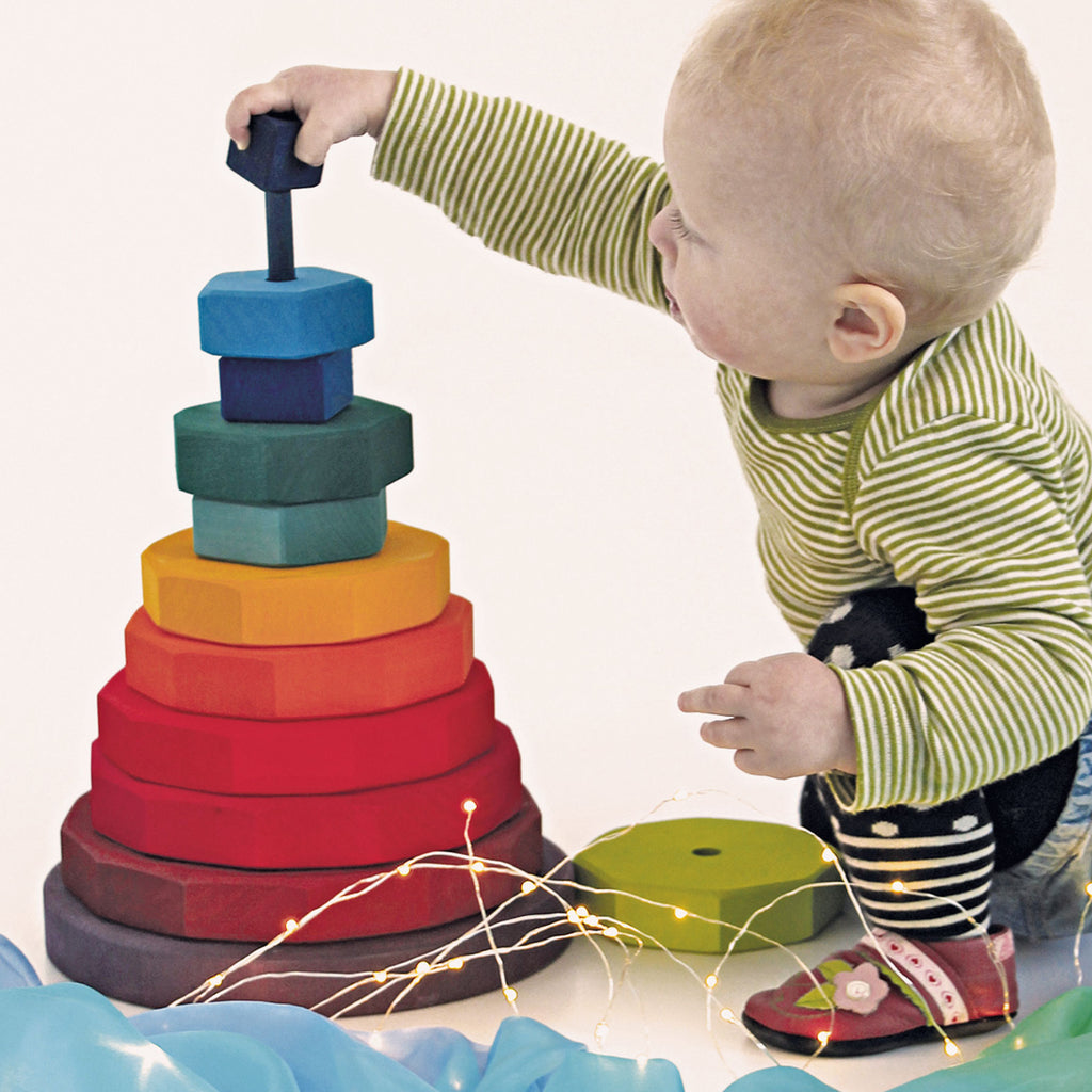Giant Geometrical Stacking Tower - Grimm's Spiel & Holtz - The Acorn Store - Wooden Toy