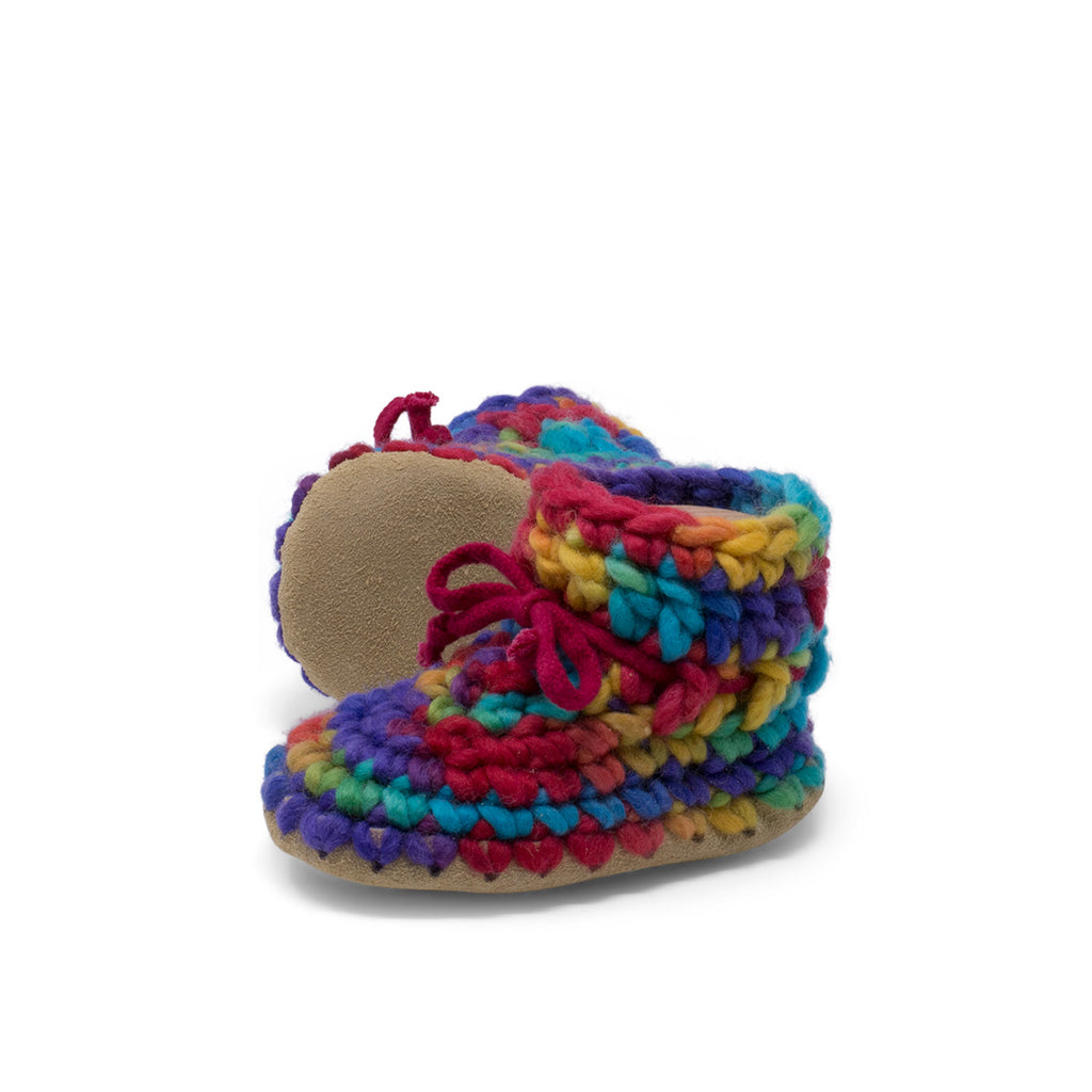 These wonderful hand-dyed wool crocheted slippers are made by a family business in Canada and are Elf-approved for their beauty, and eco-friendly production. Padraig slippers are an all-purpose slipper with the same great sheepskin soling. Innersoles are soft, genuine sheepskin, and outersoles feature non-slip suede. Wool will keep your foot cool and dry in warm weather, warm and dry in cold weather. Machine Washable, Sheepskin innersoles and non slip suede bottoms  Upper stretches to easily slip foot in.  