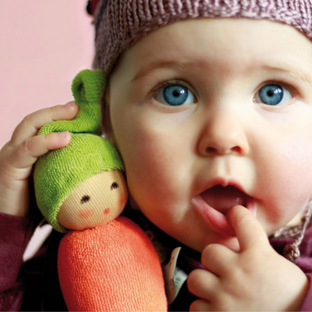 The cutest carrot ever! Sweet and charming... fresh from the garden, this little rattle is perfect for baby. Lovingly handmade to be just right for little hands to grasp, hold and love. Wonderfully appealing and adorable to look at, the subtle expression is calming and comforting. A friend to have along anytime or a adorable gift! Other items sold separately.
Organic Cotton and Organic Wool
