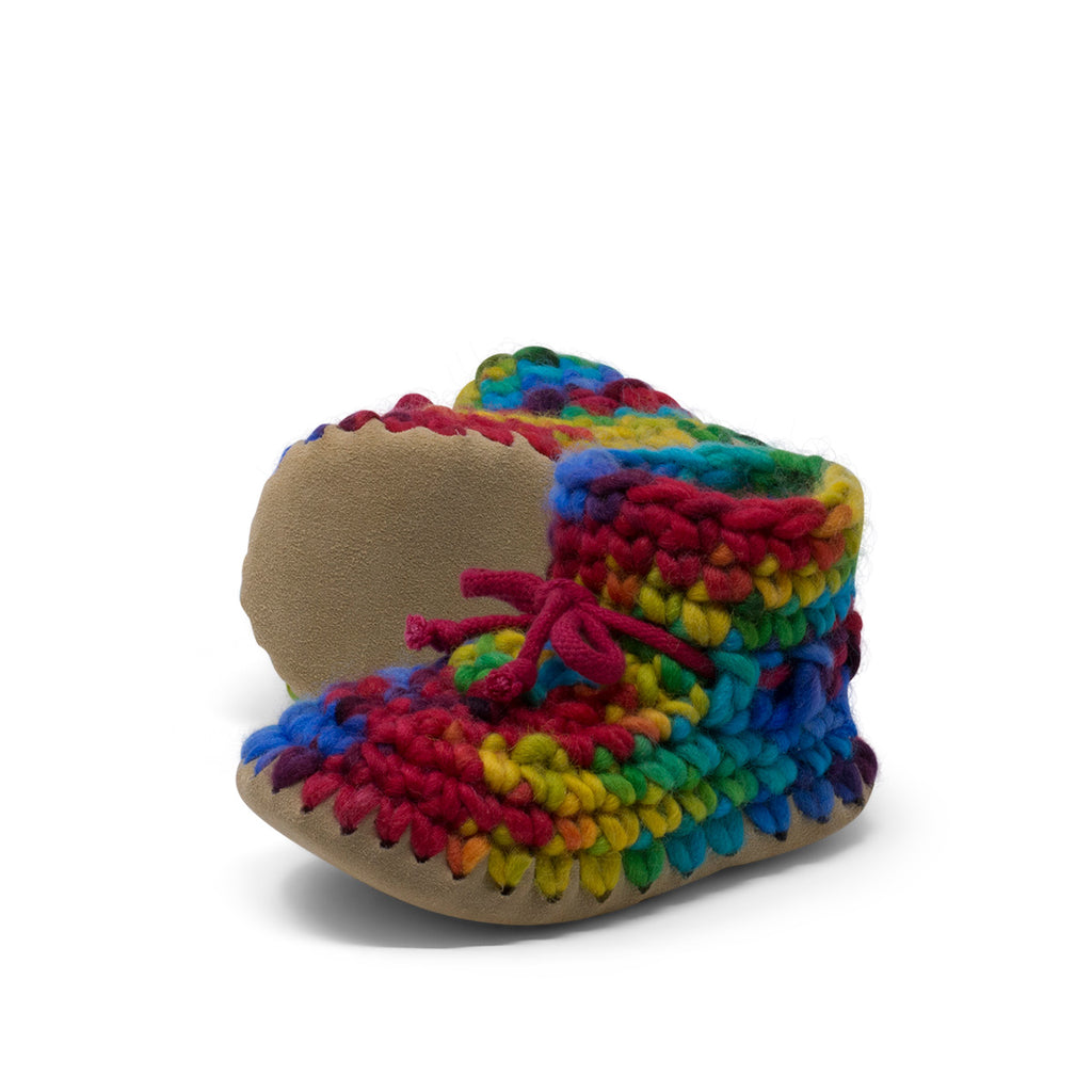 These wonderful hand-dyed wool crocheted slippers are made by a family business in Canada and are Elf-approved for their beauty, and eco-friendly production. Padraig slippers are an all-purpose slipper with the same great sheepskin soling. Innersoles are soft, genuine sheepskin, and outersoles feature non-slip suede. Wool will keep your foot cool and dry in warm weather, warm and dry in cold weather. Machine Washable, Sheepskin innersoles and non slip suede bottoms  Upper stretches to easily slip foot in.  