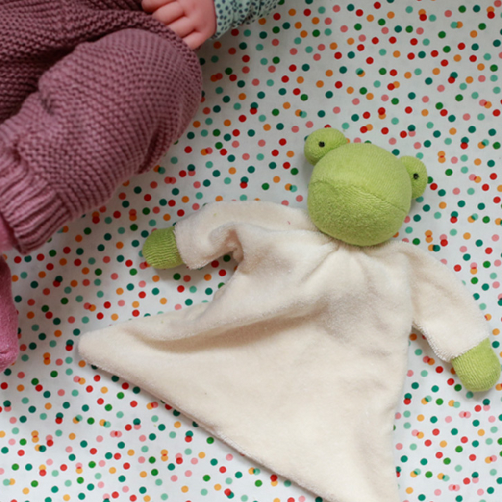 Sweet, soft, cuddly little frog and perfect for baby. Lovingly handmade to be just right for tiny hands to grasp and hold. Soothing, cozy, wonderfully soft and adorable to look at. Great at home or on the go and a perfect gift!