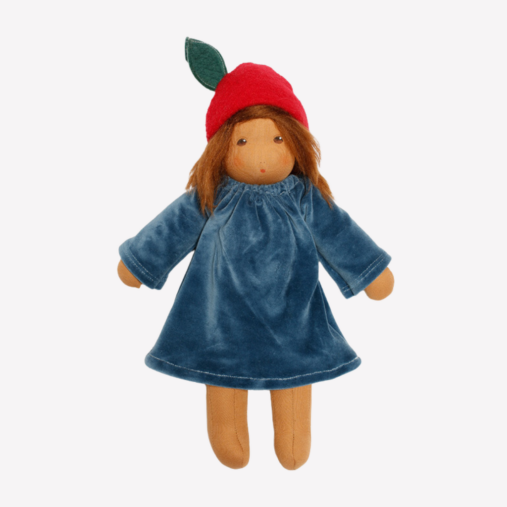 Children love to imagine and create stories and this beautiful doll is a just right companion to help play out those ideas, perhaps a garden party or flower picking scene or a friend along on a walk. The world of imagination awaits. Wonderfully charming and adorable to look at, the subtle expression is calming and comforting. At the end of the day this amazing doll is the perfect bedtime listener and cozy pal. Each sold separately.