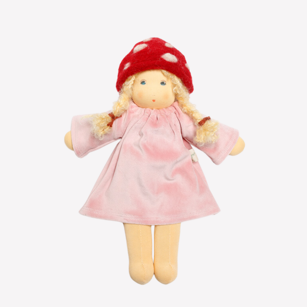 Children love to imagine and create stories and this beautiful doll is a just right companion to help play out those ideas, perhaps a garden party or flower picking scene or a friend along on a walk. The world of imagination awaits. Wonderfully charming and adorable to look at, the subtle expression is calming and comforting. At the end of the day this amazing doll is the perfect bedtime listener and cozy pal. Each sold separately.