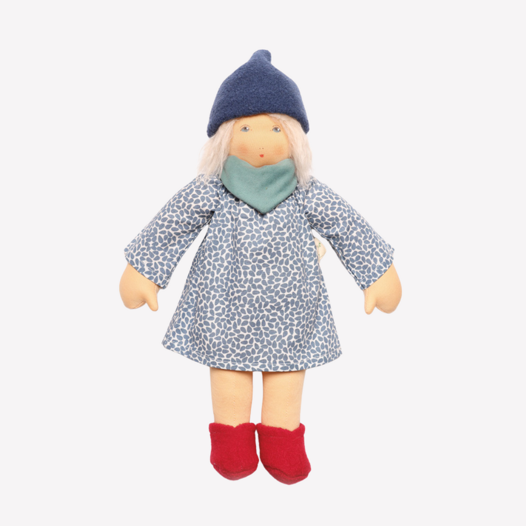 Nanchen Natur - Organic Doll - Waldorf Style - Children love to imagine and create stories and this beautiful doll is a just right companion to help play out those ideas, perhaps a farm scene or a friend along on a walk. The world of imagination awaits. Wonderfully charming and adorable to look at, the subtle expression is calming and comforting. At the end of the day this amazing doll is the perfect bedtime listener and cozy pal.