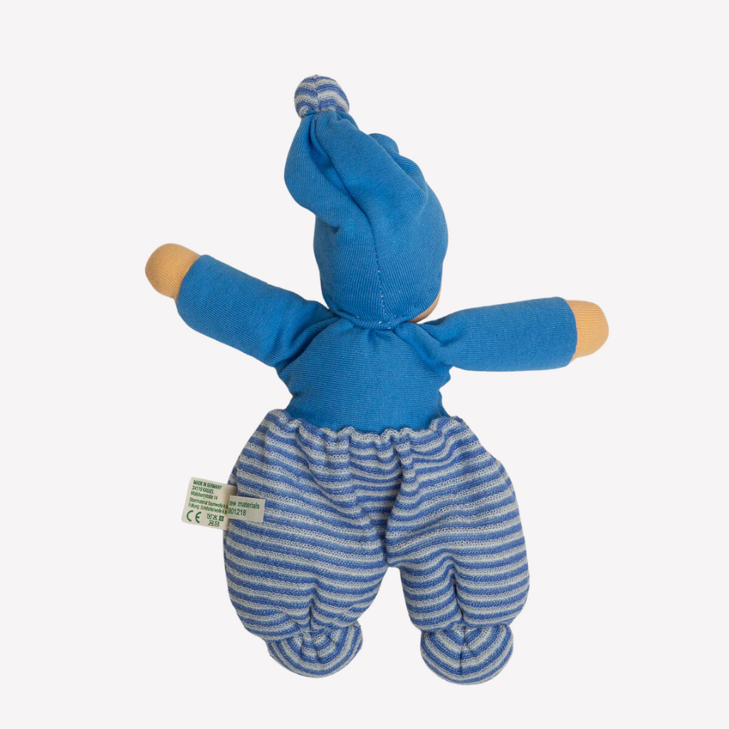 Nanchen Natur Mopschen Sleeping Doll - Organic Cotton and Organic Wool - Sweet and squishy, so cuddly... this little doll is perfect for baby. Lovingly handmade to be just right for little hands to grasp, hold and love. Wonderfully charming and adorable to look at, the subtle expression is calming and comforting. A friend to have along for naptime or anytime or a perfect gift! 