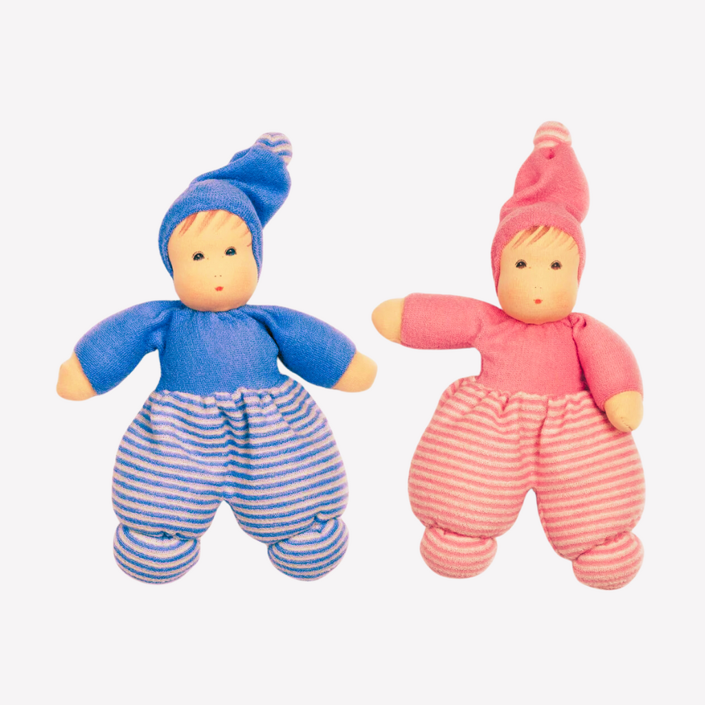 Nanchen Natur Mopschen Sleeping Doll - Organic Cotton and Organic Wool - Sweet and squishy, so cuddly... this little doll is perfect for baby. Lovingly handmade to be just right for little hands to grasp, hold and love. Wonderfully charming and adorable to look at, the subtle expression is calming and comforting. A friend to have along for naptime or anytime or a perfect gift! 