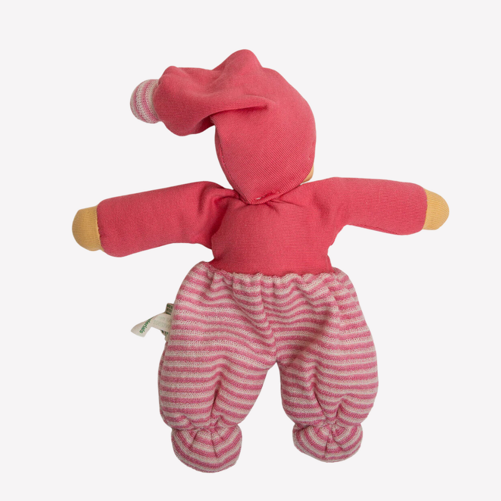 Nanchen Natur Mopschen Sleeping Doll - Organic Cotton and Organic Wool - Sweet and squishy, so cuddly... this little doll is perfect for baby. Lovingly handmade to be just right for little hands to grasp, hold and love. Wonderfully charming and adorable to look at, the subtle expression is calming and comforting. A friend to have along for naptime or anytime or a perfect gift! 