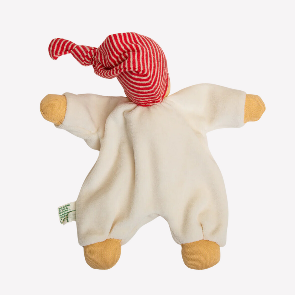 Nanchen Natur Sleeping Doll - Schlaf Schlafpupchen - Organic Cotton and Organic Wool 
Sweet, soft, cuddly and perfect for baby. Lovingly handmade to be just right for tiny hands to grasp and hold. Soothing, cozy, wonderfully soft and adorable to look at. Great at home or on the go and a perfect gift!