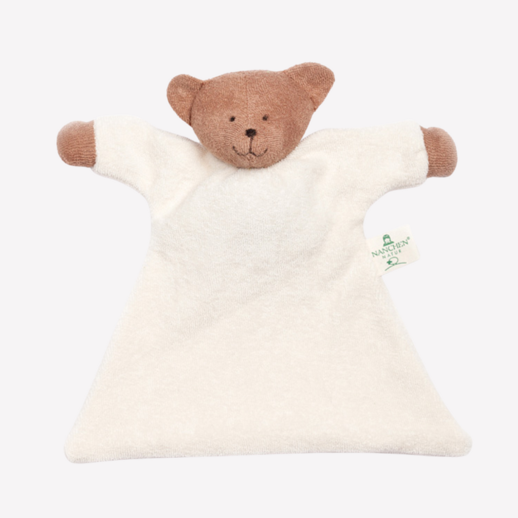 Sweet, soft, cuddly and perfect soother/lovie for baby.  Cute, happy bear to keep baby smiling.   Lovingly handmade to be just right for tiny hands to grasp and hold. Soothing, cozy, wonderfully soft and adorable to look at. Great at home or on the go and a perfect gift!