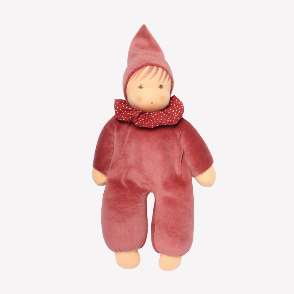 A lovely first doll for your baby to hold and snuggle. The subtle expression will charm and sooth your little one. Perfect for cuddles and a fun companion for tummy-time, this sweet doll will be a lifelong friend. 
Organic Cotton and Organic Wool
