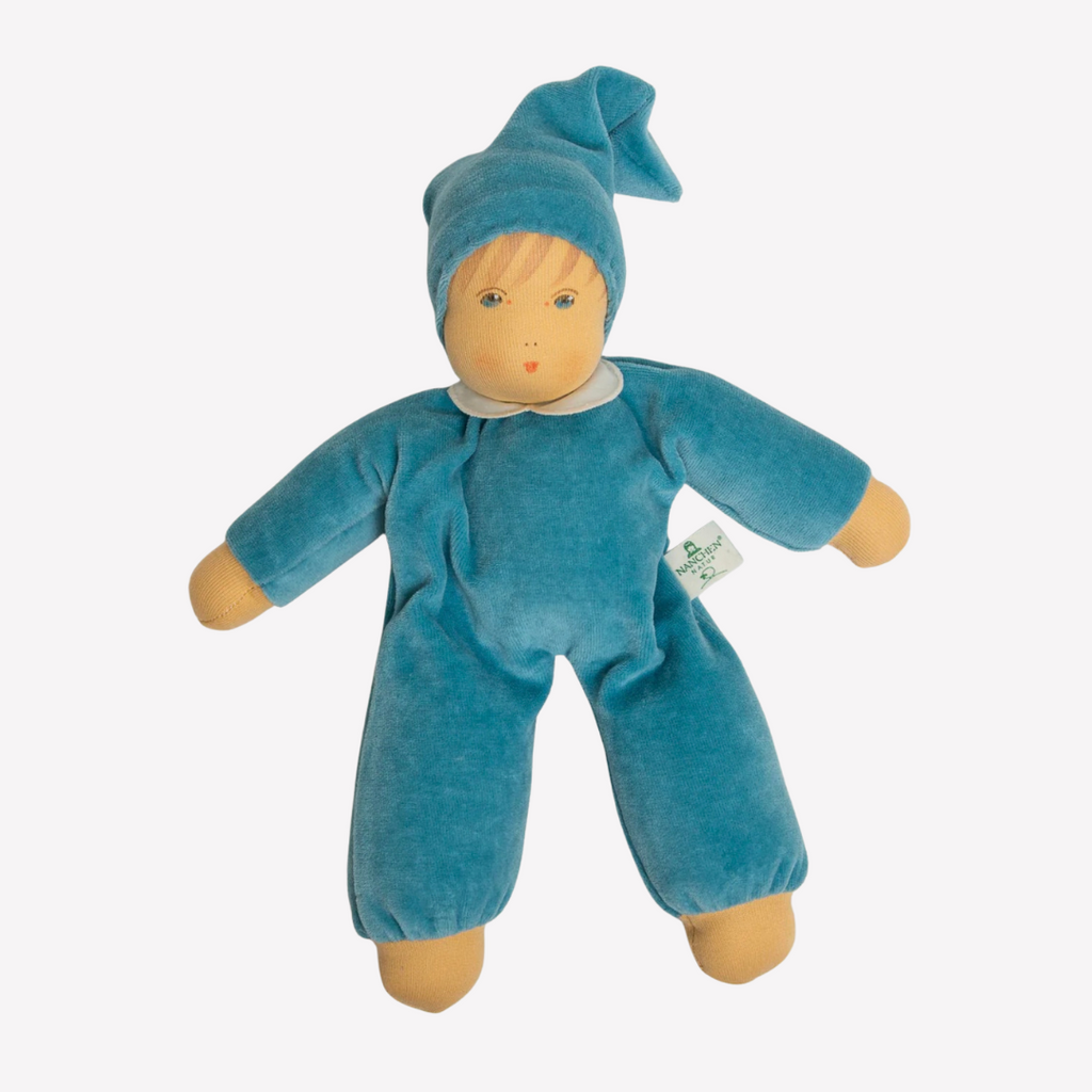 
A lovely first doll for your baby to hold and snuggle. The subtle expression will charm and sooth your little one. Perfect for cuddles and a fun companion for tummy-time, this sweet doll will be a lifelong friend. 
Organic Cotton and Organic Wool

