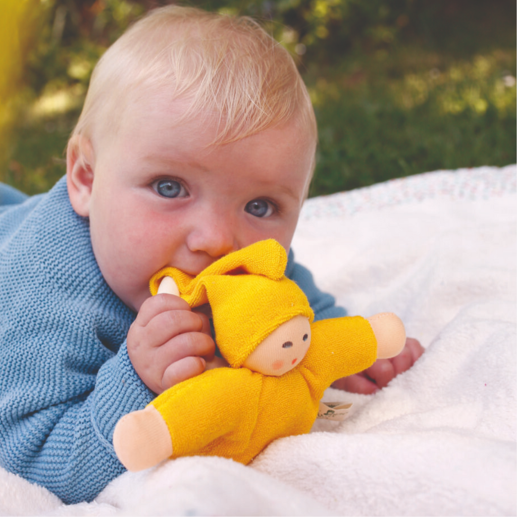 Sweet, soft, cuddly and perfect for baby. Lovingly handmade to be just right for tiny hands to grasp and hold. The wood ring is smooth and soothing on baby's gums. Wonderfully soft and adorable to look at. Great at home or on the go and a perfect gift! Each sold separately.

Organic Cotton and Organic Wool

