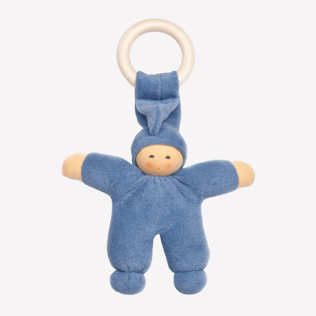 Nanchen Natur - Organic Cotton and Organic Wool - Pimpel with Ring - Teether - All Natural / Organic - Sweet, soft, cuddly and perfect for baby. Lovingly handmade to be just right for tiny hands to grasp and hold. The wood ring is smooth and soothing on baby's gums. Wonderfully soft and adorable to look at. Great at home or on the go and a perfect gift! Each sold separately.