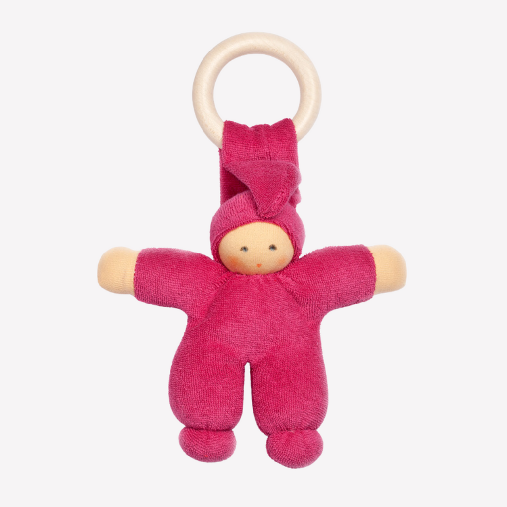 Sweet, soft, cuddly and perfect for baby. Lovingly handmade to be just right for tiny hands to grasp and hold. The wood ring is smooth and soothing on baby's gums. Wonderfully soft and adorable to look at. Great at home or on the go and a perfect gift! Each sold separately.

Organic Cotton and Organic Wool
