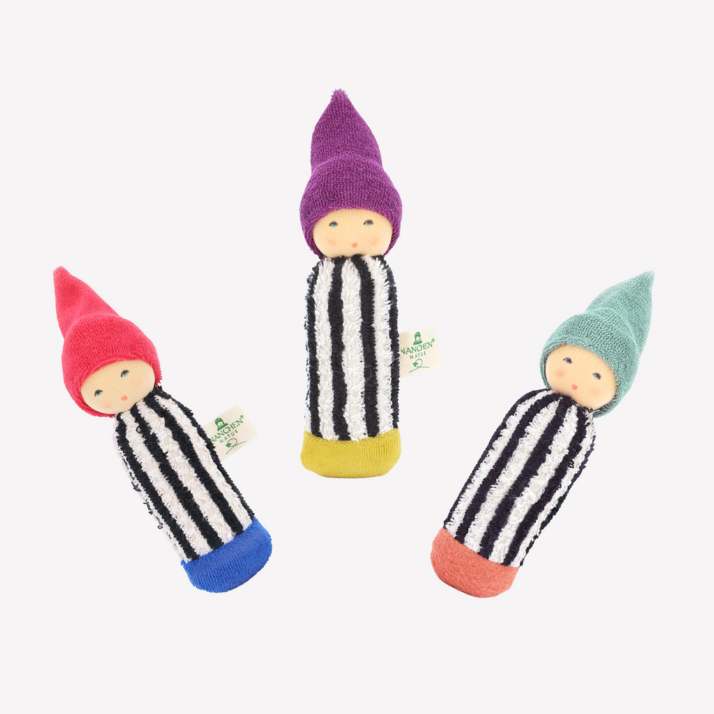 Nanchen Natur - Pencil Rattle - All Colors - Natural and Organic Absolutely adorable! Bright, engaging colors. Soft and lightly textured fabrics. These rattles are just right for little hands to grasp and hold.