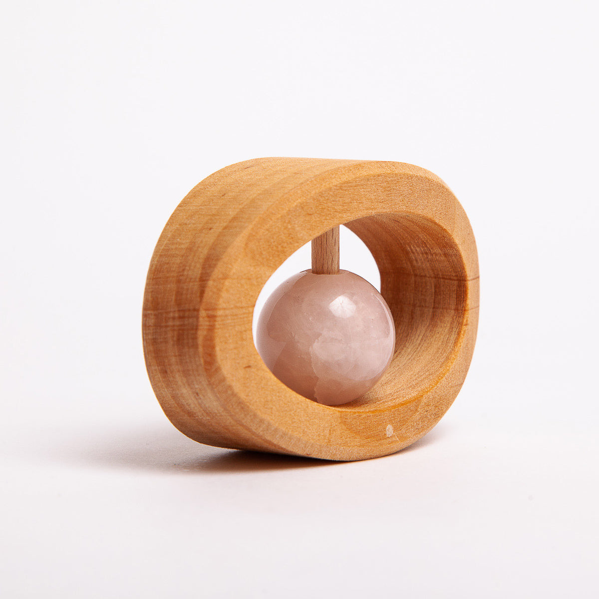 Metal Rose Rattle Grimms Rattle Rose Quartz and Wood – The Acorn Store