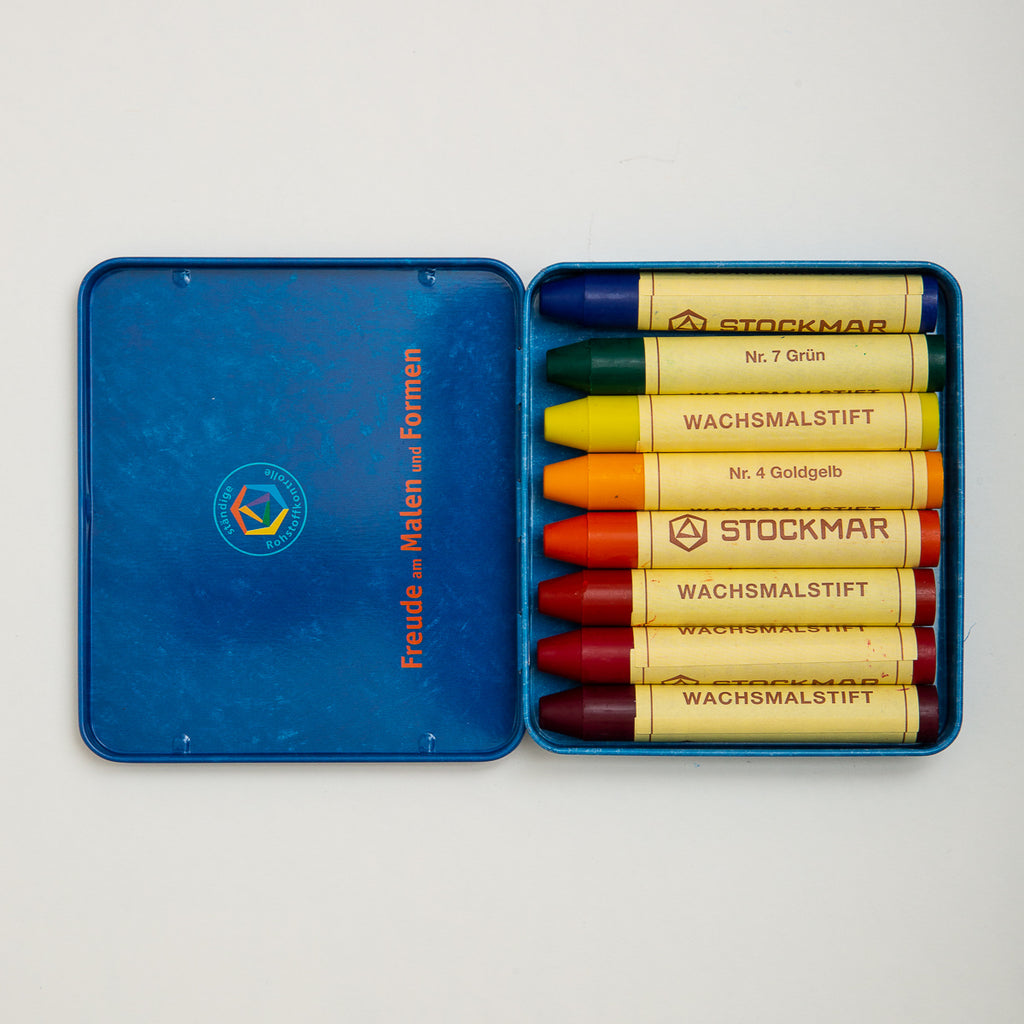 Stockmar Wax Stick Crayons Waldorf Tin Case 8 Assorted - Mercurius - The Acorn Store - Décor