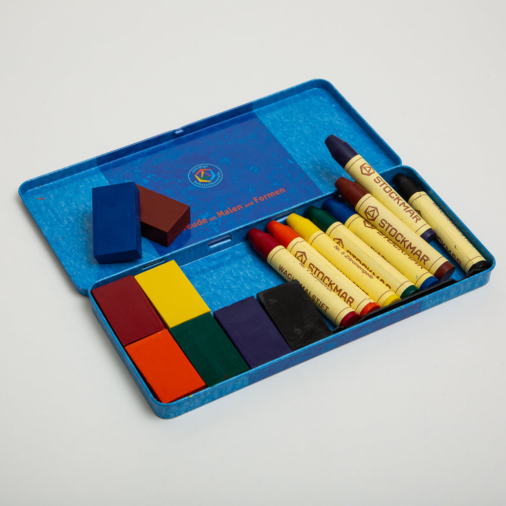 Stockmar Wax Combines Assortment 8 Crayons and 8 Blocks in Tin Case - Mercurius - The Acorn Store - Décor