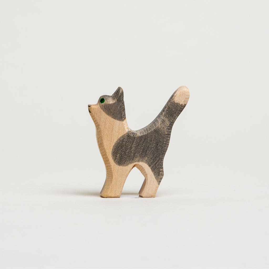 Cat Gray and White Head Up - Ostheimer Wooden Toys - The Acorn Store - Décor