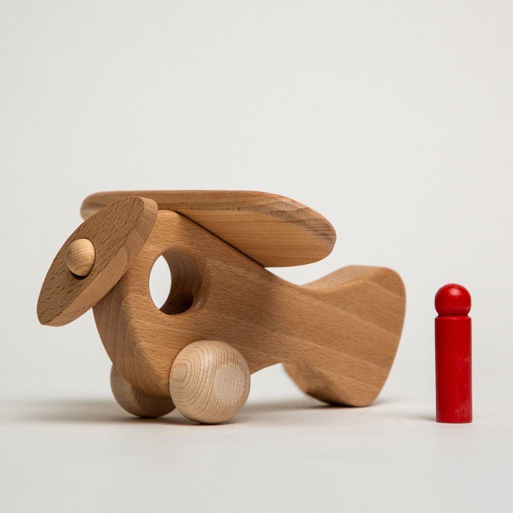 Plane with 1 Man Natural - Ostheimer Wooden Toys - The Acorn Store - Décor