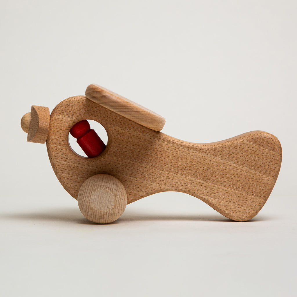 Plane with 1 Man Natural - Ostheimer Wooden Toys - The Acorn Store - Décor